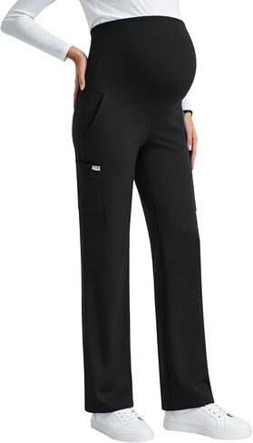 QBK Women's Maternity Scrub Pants Straight Cargo Work Pants with 6 Pockets 4-Way Stretch in Kuwait