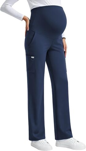QBK Women's Maternity Scrub Pants Straight Cargo Work Pants with 6 Pockets 4-Way Stretch in Kuwait