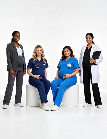 QBK Women's Maternity Scrub Pants Straight Cargo Work Pants with 6 Pockets 4-Way Stretch in Kuwait