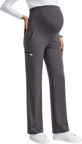 QBK Women's Maternity Scrub Pants Straight Cargo Work Pants with 6 Pockets 4-Way Stretch in Kuwait