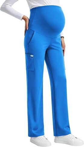 QBK Women's Maternity Scrub Pants Straight Cargo Work Pants with 6 Pockets 4-Way Stretch in Kuwait