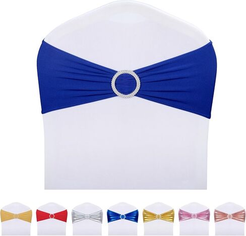 LEBENGURU Gold Spandex Chair Sashes, 50pcs Premium Stretch Bows with Buckle Slider, Universal Elastic Chair Bands for Wedding Party Banquet Decoration in Saudi Arabia