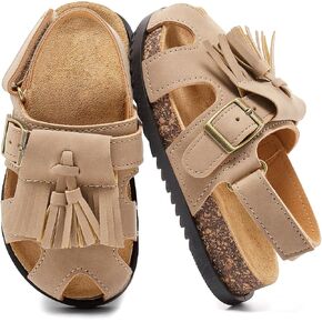 Toddlers Girls Cork Footbed Sandals, Adjustable Buckle with Back Strap Boys Sandals, Closed Toe Non-Slip for Kids Fringe Slides, Lightweight Comfort Summer Outdoor Walking Casual Shoes in Saudi Arabia