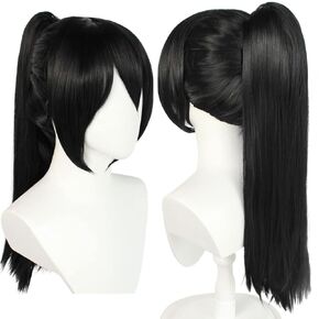 Long Black Ponytail Wig with Bangs for Women Peluca Negra Straight Black Ponytail Wig Synthetic Wigs Anime Detachable Clip-on Ponytait Black Cosplay Wigs for Halloween Costume Party+Hair Cap in Kuwait