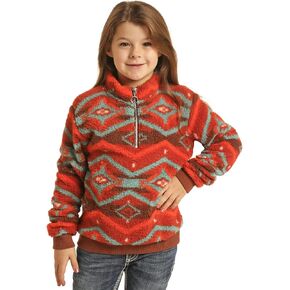 Kid's Orange Aztec Sherpa Pullover by Rock & Roll Cowgirl in Kuwait