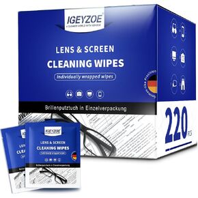 220 PCS Lens Clean Wipes for Eyeglasses, Pre-moistened Cleaning Wipes, Individually Wrapped Scratch-Free Streak-Free Formula for Sunglasses Camera Lens Goggles, Portable Optical Wipes in Saudi Arabia