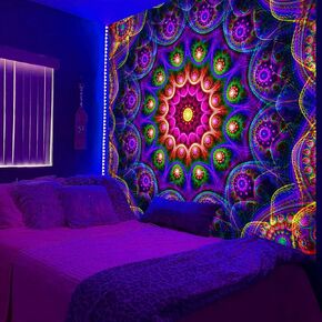 PSYHILAR Blacklight Trippy Mandala Tapestry, Boho Black Light Posters for Adults UV Reactive Room Decor for Bedroom Wall (60 x 50 Inches) in Saudi Arabia