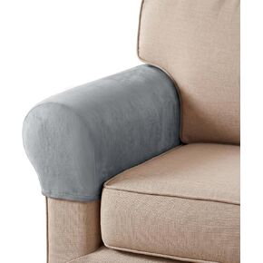 Hiasan 2 Pack Thick Velvet Armrest Covers for Sofa Stretch Couch Armrest Covers for Chairs Soft Armchair Slipcover for Sofa Anti-Slip Furniture Protector Washable Armchair Slipcover for Recliner,Grey in Saudi Arabia
