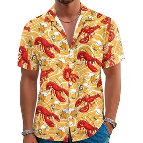 Crawfish Shirts for Men Funny Spicy Crawfish Tshirt Button Down Short Sleeve Louisiana Boil Festival Costume in Saudi Arabia