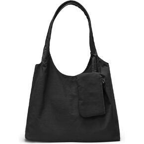 Women's Nylon Tote Bag with Zipper for Work - Medium Lightweight Soft Slouchy Hobo Bag for Women,Shoulder Handbag & Purse in Saudi Arabia