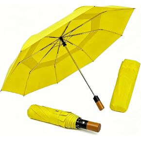 Strongest Windproof Golf Umbrella with Solid Wooden Handle - Extra Large Double Canopy Auto Folding Umbrella, Heavy Duty Portable Sun Rain Umbrella for Men Women, Fits Push Cart Car Backpack in Saudi Arabia