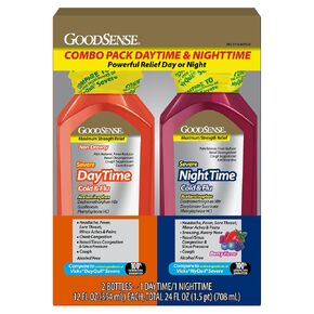 GoodSense Daytime and Nighttime Max Strength Severe Cold and Flu Relief Combination Pack; Cold and Flu Medicine for Day and Night, 12 Fl Oz Each in Kuwait