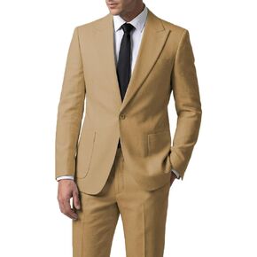 Men's Suits Regular Fit 2 Piece Prom Summer Linen Tuxedos Jacket+Pants Wedding Grooms in Saudi Arabia
