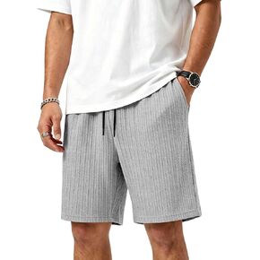 Mens Shorts Texture Elastic Waist Drawstring Lightweight Short Pants Casual Summer Beach Shorts with Pocket in Saudi Arabia