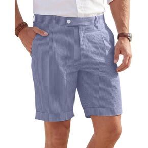 Seersucker Mens Shorts Pant Summer Striped Slim Fit Flat Front Short Pants Casuals Office Beach Pants for Men in Saudi Arabia