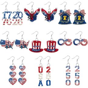 250th Anniversary USA Earrings Set - 9Pcs Patriotic Independence Day American Flag Eagle Acrylic Glitter Earring for 4th of July, American Independence Celebration Accessories for Gifts in Saudi Arabia