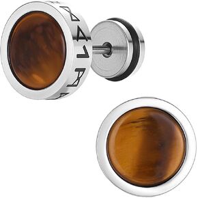 Viking Norse Runes Stud Earrings for Men, 316L Surgical Stainless Steel Faux Gauge Ear Plugs with Tiger Eye & Black Agate, Vintage Celtic Punk Hip Hop Jewelry, Hypoallergenic Piercing Gifts for Him in Saudi Arabia