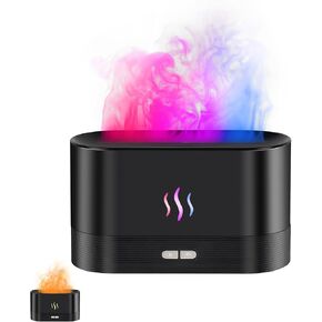 Flame Effect Essential Oil Diffuser, Ultrasonic Aromatherapy Humidifier, Upgraded 7 Color Changing Lights with Ultra Quiet, Auto Shut-Off for Bedroom Home Office Yoga & Gift (180mL, Black) in Saudi Arabia