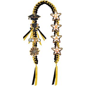 Graduation Lei Class of 2026, Double Braided Ribbon Lei with Letter Charms & Tassel, Graduation Leis Necklace for Grad Party Decorations Gift for Men Woman, Black and Yellow in Saudi Arabia