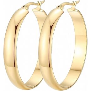 Hoop Earrings 14K Gold Hoop Earring for Women Big Gold Earrings Square-edge Jewelry Timeless Feminine Elegance Hypoallergenic Earrin (30MM) (07-30MM)LYYHMAY Hoop Earrings 14K Gold Hoop Earrings For Women (07-30MM) in Saudi Arabia
