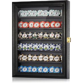 Poker Chip Display Case - Black Wooden Casino Chip Display Rack with 5 Dual-Groove Tiers. 16x12 Wall Holder for Standard & Golf Poker Chips in Saudi Arabia