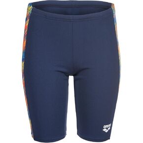 ARENA Performance Boys' Junior Draft Swim Jammer Youth Trunks Internal Drawstring Training Bathing Suit Regular Frequent Competitive Swimmer, Navy Blue/Orange Multi, US Size 10-12 Jr/28 in Kuwait