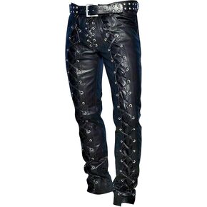 Real Men's Cowhide Leather Pants Side Laced Up Bikers Jeans. in Saudi Arabia