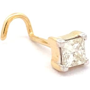Demira Natural 3.0MM (0.17ct) Diamond Princess Cut 14K Yellow Gold Nose Ring Wire Style - Lip Labret Monroe Stud, 16 Gauge in Saudi Arabia