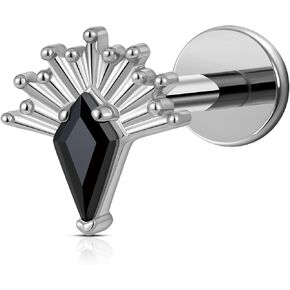 FINE4U Kite CZ Cartilage Earring for Helix Conch Flat Lobe 16G 6mm 8mm - ASTM F136 Titanium Flatback Rhombus Stud Piercing Jewelry, Nickel Free Body Jewelry in Kuwait