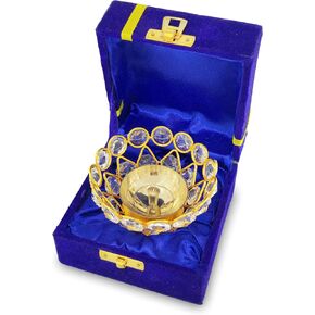 Gold Crystal Diya with Blue Velvet Gift Box Home Decoration Chrystal Piyali Dia Pooja Items Puja Gifts Handmade Oil Lamp Traditional Indian Dhanteras Deepawali Diwali Gift Items in Saudi Arabia
