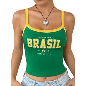OYOANGLE Women's Vintage Graphic Brazil Shirt Y2k Tank Top Crop Going Out Tops Streetwear in Kuwait