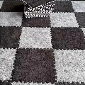 Solid Color Carpet Soft Plush Puzzle Mat BPA-Free Interlocking Foam Living Room Rug Warm Non-Slip Washable Floor Protector Home Decor Mat(Black Gray,30x30cm 20Pcs) in Kuwait