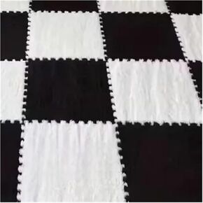 Solid Color Carpet Soft Plush Puzzle Mat BPA-Free Interlocking Foam Living Room Rug Warm Non-Slip Washable Floor Protector Home Decor Mat(White Black,30x30cm 20Pcs) in Kuwait