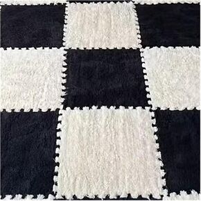 Solid Color Carpet Soft Plush Puzzle Mat BPA-Free Interlocking Foam Living Room Rug Warm Non-Slip Washable Floor Protector Home Decor Mat(Black Camel,30x30cm 10Pcs) in Kuwait