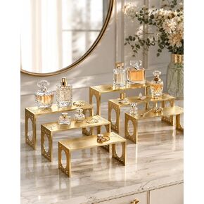 Gold Purse Display Stands Set of 6, Brushed Stainless Steel Display Risers with Laser-Cut Design, Metal Handbag Perfume Jewelry Stands for Vanity, Closet, Boutique & Retail Countertop Display (Gold 6) in Saudi Arabia