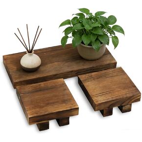 Klunk 3-Piece Waterproof Wood Riser Set, Rustic Farmhouse Countertop Organizer, 1 Large 8.7" & 2 Small 3.6" Display Stand for Bathroom Vanity, Perfume, Skincare & Kitchen Spices (Natural Rustic) in Kuwait