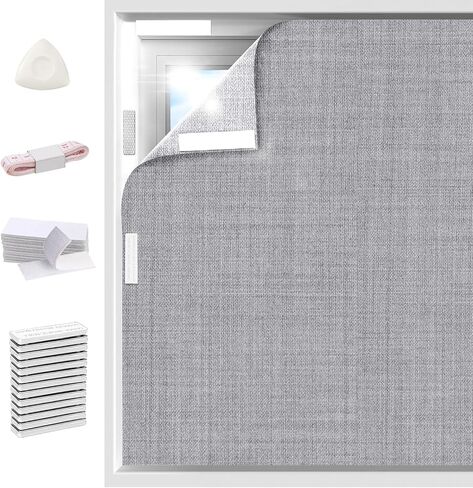 100% Blackout Linen Curtains for Bedroom 59x118Inch, Temporary No Drill Cuttable Magnetic Black Out Window Cover, Removable Wrinkles Window Shades and Blackout Blinds for Bedroom, Nursery, RV in Saudi Arabia