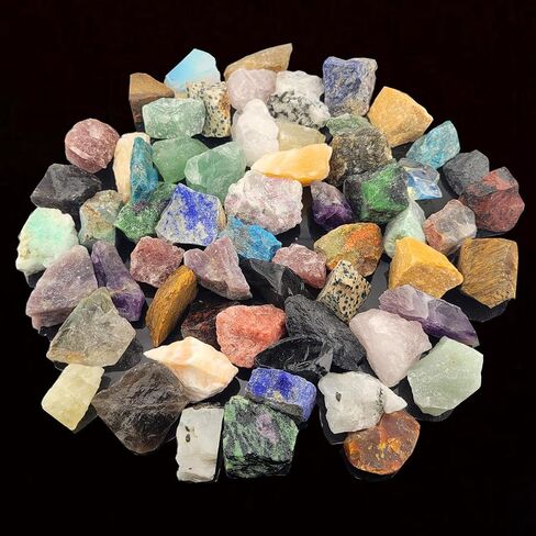 3.6lbs Bulk Natural Rocks for Tumbling,25Kinds Rocks Minerals Collections Raw Crystals Rough Stones for Polishing Gemstones Crystals and Healing Stones for Wicca Reiki (3.6lb(60-80pcs)) in Saudi Arabia