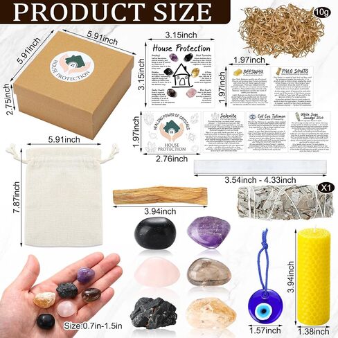 Leinuosen 14 Pcs House Protection Crystal Gift Set Spiritual Cleansing Smudge Sage Smudge Kit Includes Healing Crystals Palo Santo Spiritual Tools New Home Blessing Gift for Negative Energy Removal in Kuwait