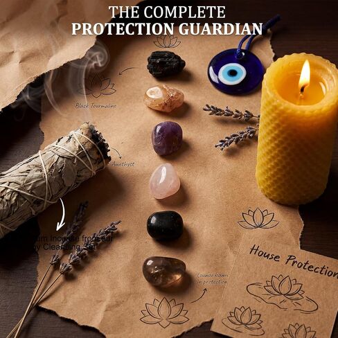 Leinuosen 14 Pcs House Protection Crystal Gift Set Spiritual Cleansing Smudge Sage Smudge Kit Includes Healing Crystals Palo Santo Spiritual Tools New Home Blessing Gift for Negative Energy Removal in Kuwait