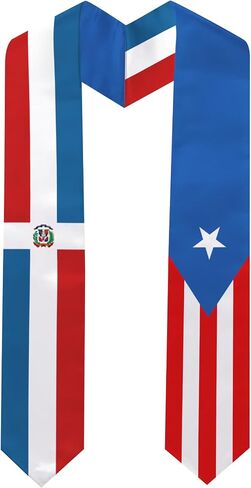 Puerto Rico and Dominican Republic Flag Graduation Stole 72 x 5 Inches Decorative Ceremonial Accessory Sash for International Student (Baccalaureate Gown and Hat Not Included) in Kuwait