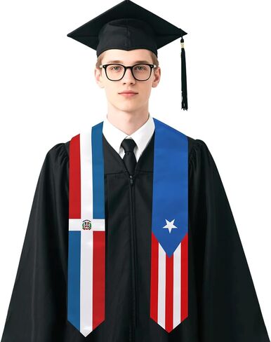 Puerto Rico and Dominican Republic Flag Graduation Stole 72 x 5 Inches Decorative Ceremonial Accessory Sash for International Student (Baccalaureate Gown and Hat Not Included) in Kuwait