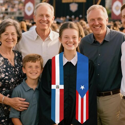 Puerto Rico and Dominican Republic Flag Graduation Stole 72 x 5 Inches Decorative Ceremonial Accessory Sash for International Student (Baccalaureate Gown and Hat Not Included) in Kuwait