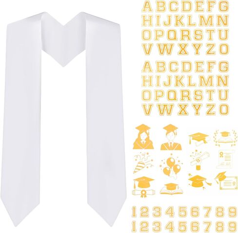 hoyuwak custom graduation stole,31 Inch (62" Total) Satin with DIY Iron-On Letters & Numbers Kit (A-Z, 0-9, Patterns) (Black) in Kuwait