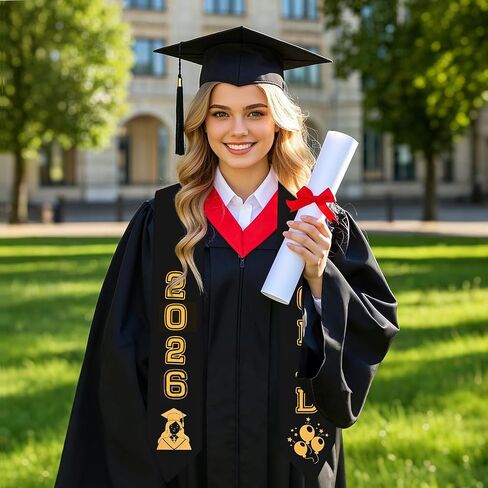 hoyuwak custom graduation stole,31 Inch (62" Total) Satin with DIY Iron-On Letters & Numbers Kit (A-Z, 0-9, Patterns) (Black) in Kuwait