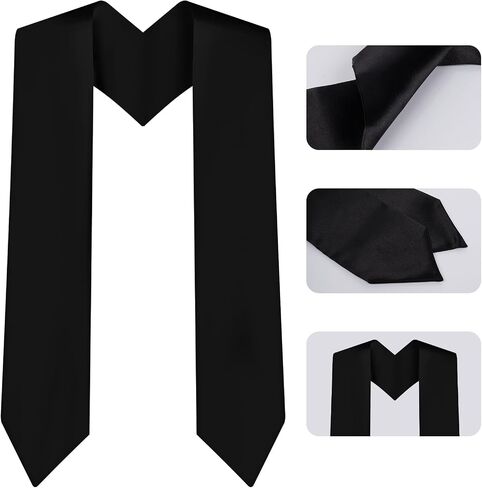 hoyuwak custom graduation stole,31 Inch (62" Total) Satin with DIY Iron-On Letters & Numbers Kit (A-Z, 0-9, Patterns) (Black) in Kuwait