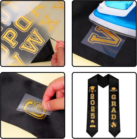 hoyuwak custom graduation stole,31 Inch (62" Total) Satin with DIY Iron-On Letters & Numbers Kit (A-Z, 0-9, Patterns) (Black) in Kuwait