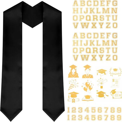 hoyuwak custom graduation stole,31 Inch (62" Total) Satin with DIY Iron-On Letters & Numbers Kit (A-Z, 0-9, Patterns) (Black) in Kuwait