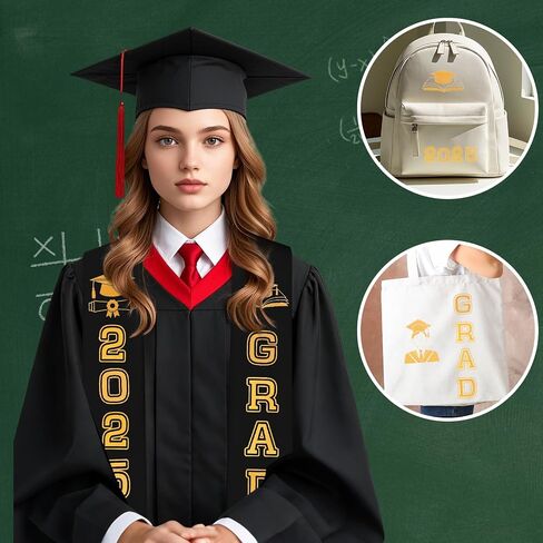 hoyuwak custom graduation stole,31 Inch (62" Total) Satin with DIY Iron-On Letters & Numbers Kit (A-Z, 0-9, Patterns) (Black) in Kuwait