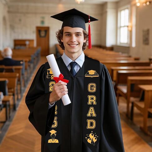 hoyuwak custom graduation stole,31 Inch (62" Total) Satin with DIY Iron-On Letters & Numbers Kit (A-Z, 0-9, Patterns) (Black) in Kuwait